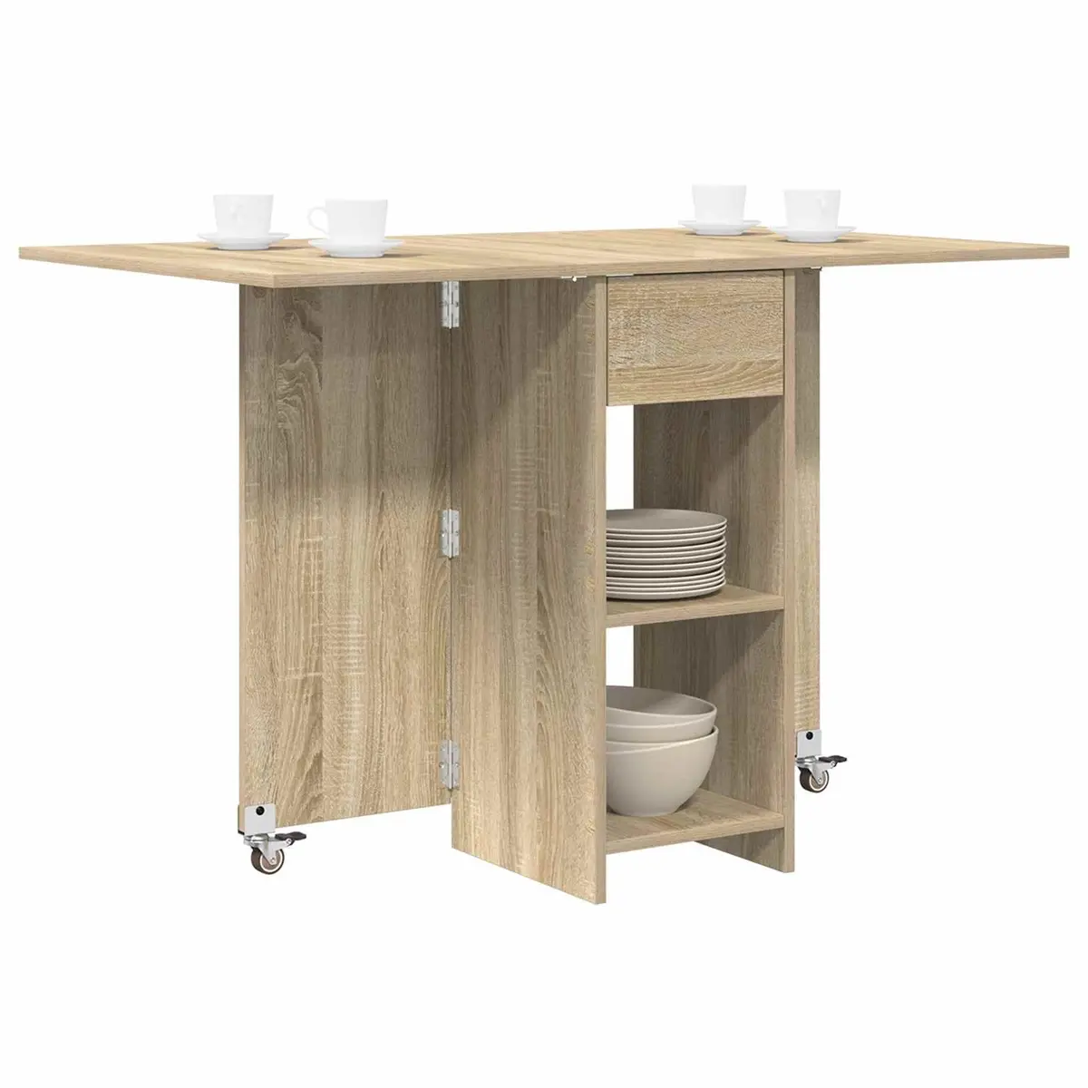 Dining Table 115x70x75cm Engineered Wood Sonoma Oak Folding Top Storage Shelves