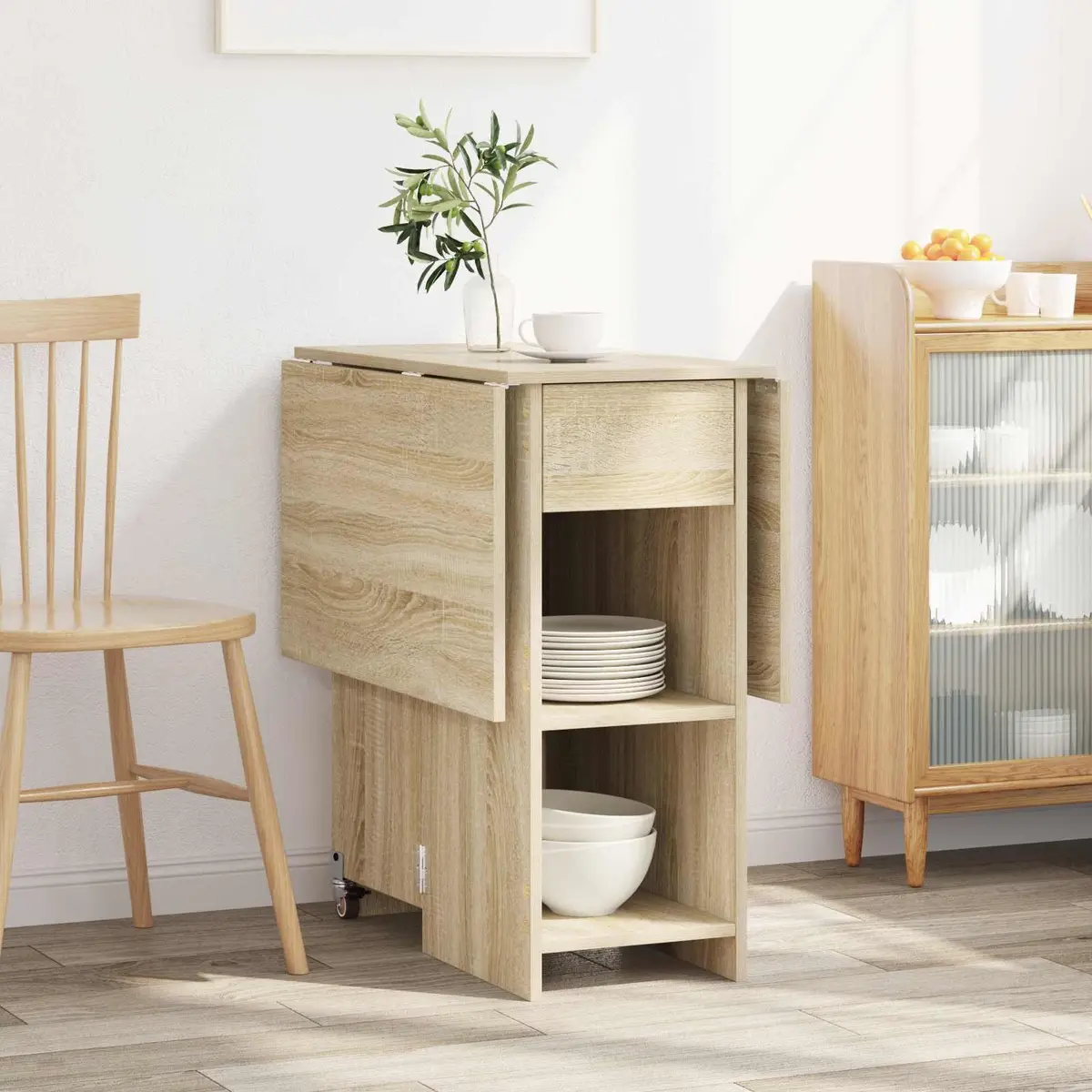 Dining Table 115x70x75cm Engineered Wood Sonoma Oak Folding Top Storage Shelves