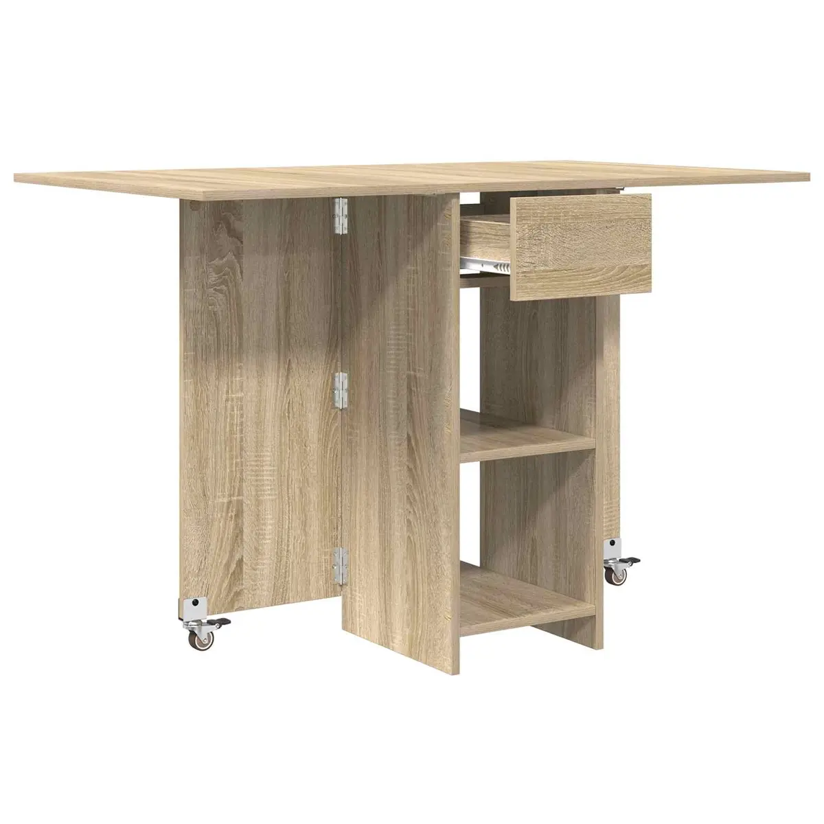 Dining Table 115x70x75cm Engineered Wood Sonoma Oak Folding Top Storage Shelves