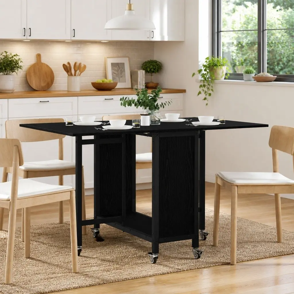 Folding Dining Table for Kitchen Room Black 130 x 80 x 76.5 cm