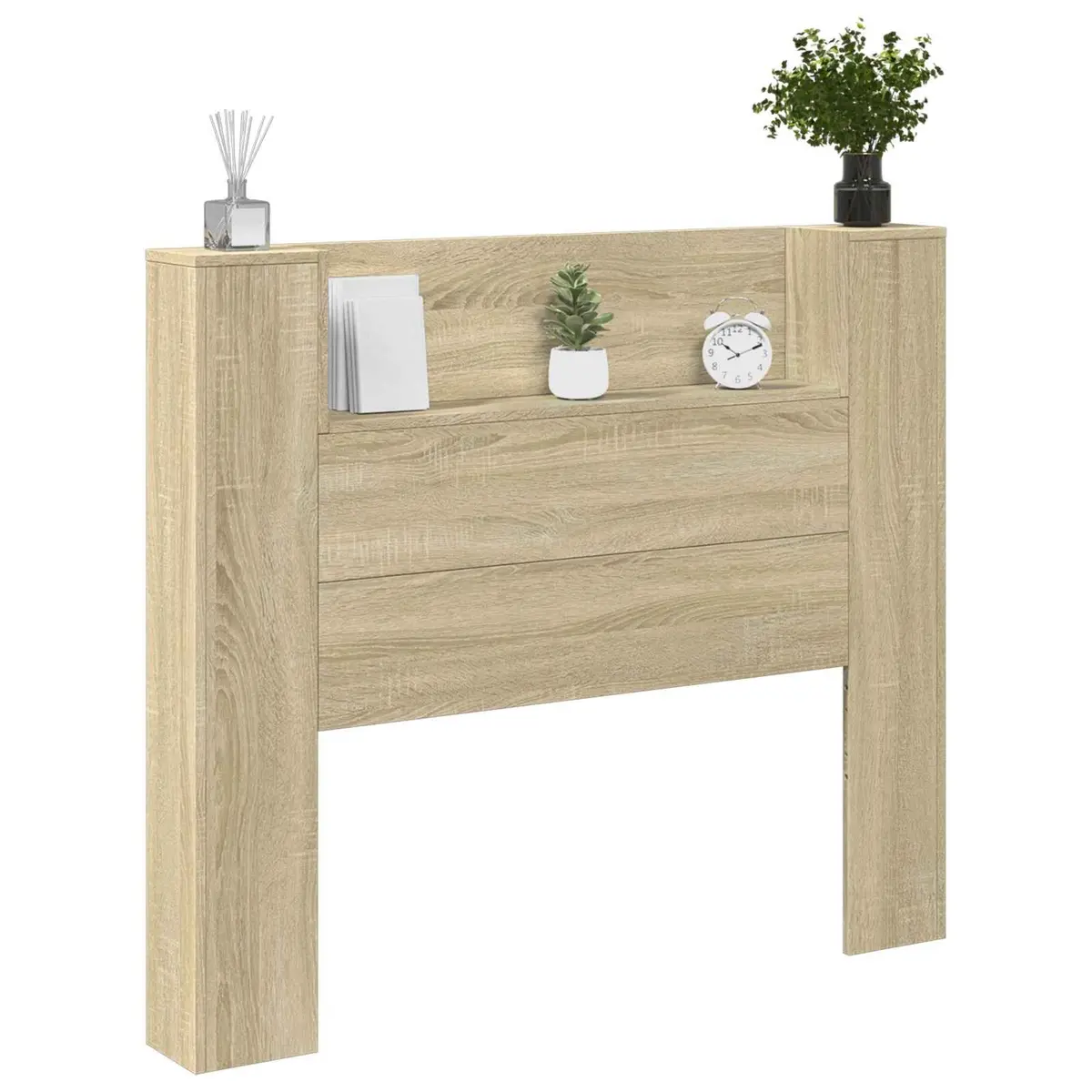 Headboard Cabinet for Bedroom with LED Lights Wall-Mounted Storage Tan 120cm Modern