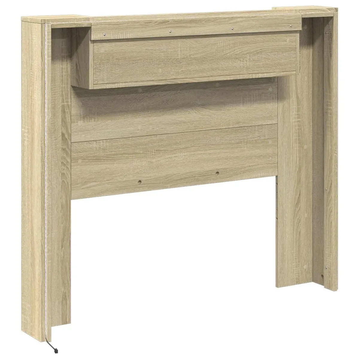 Headboard Cabinet for Bedroom with LED Lights Wall-Mounted Storage Tan 120cm Modern