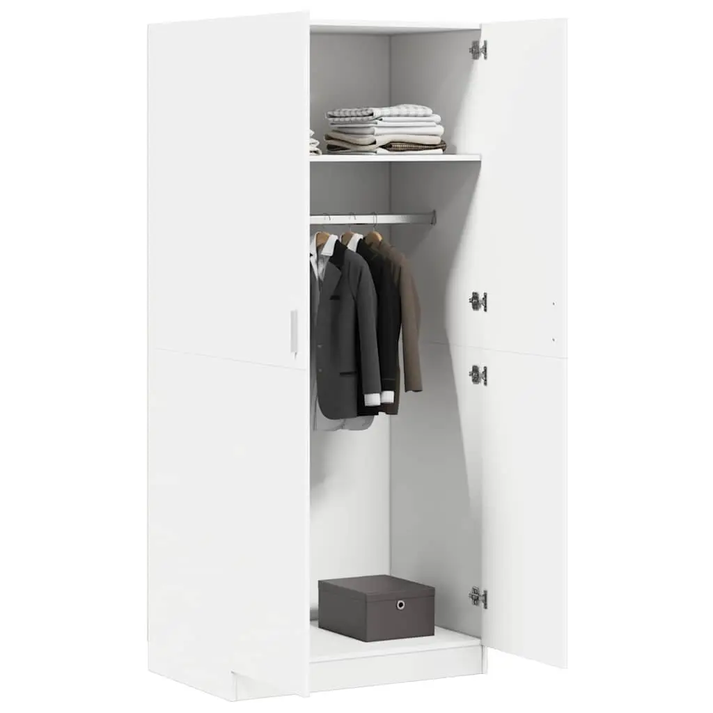 Wardrobe White 80x52x180 cm Storage Cabinet Cupboard Hanging Rod Compartment