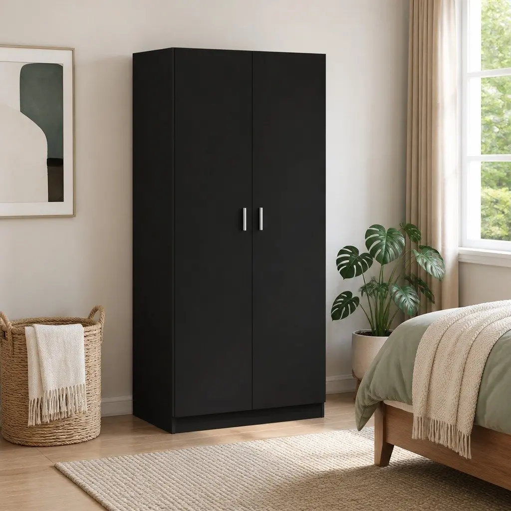 Black Wardrobe Cabinet 80x52x180 cm