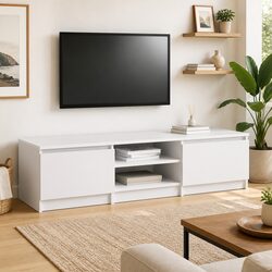 White TV Cabinet Specifications: 140x40x35.5 cm, Engineered Wood