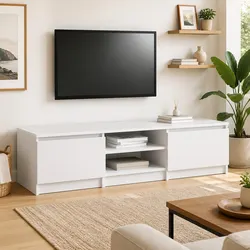 White TV Cabinet Specifications: 140x40x35.5 cm, Engineered Wood
