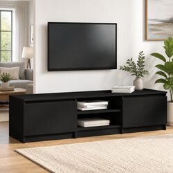 Specifications of Black TV Cabinet: 140x40x35.5 cm with 2 Doors
