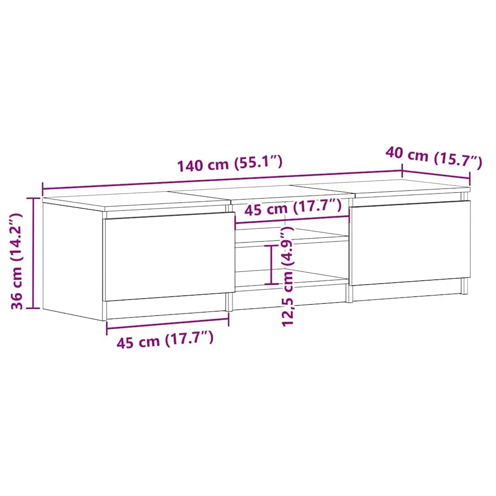 TV Cabinet White High Gloss 140cm Living Room Media Entertainment Unit