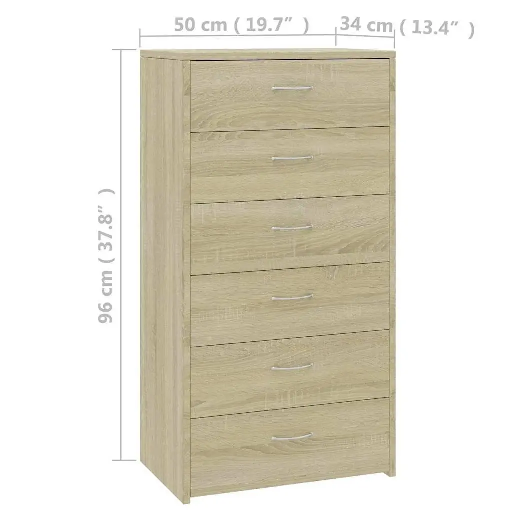Sideboard with 6 Drawers Brown Storage Cabinet Living Room Bedroom Furniture