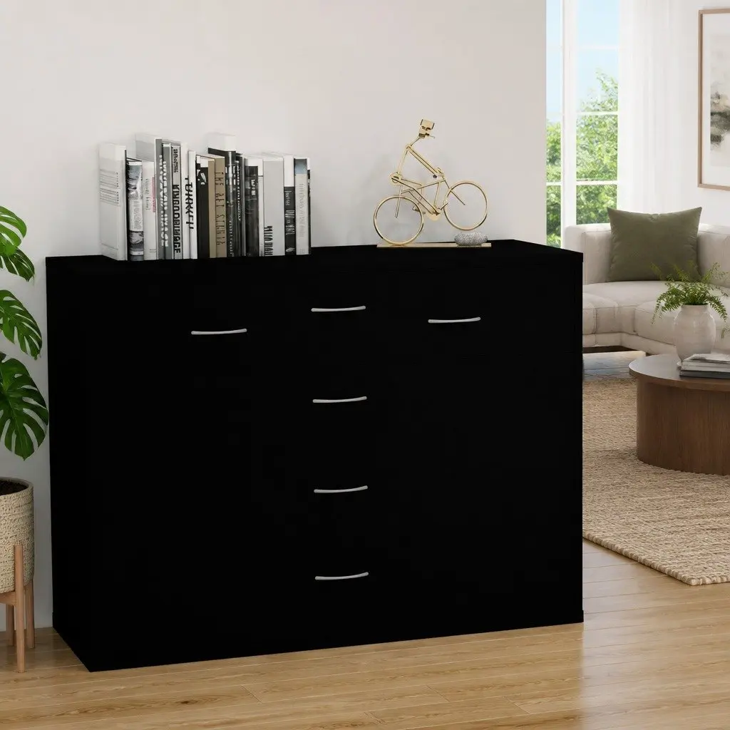 Black 4-Drawer Engineered Wood Sideboard