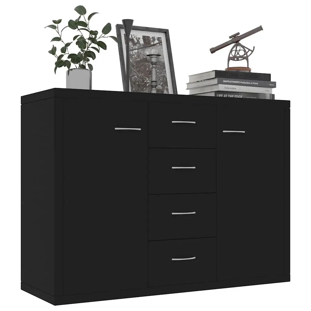 Black 4-Drawer Engineered Wood Sideboard