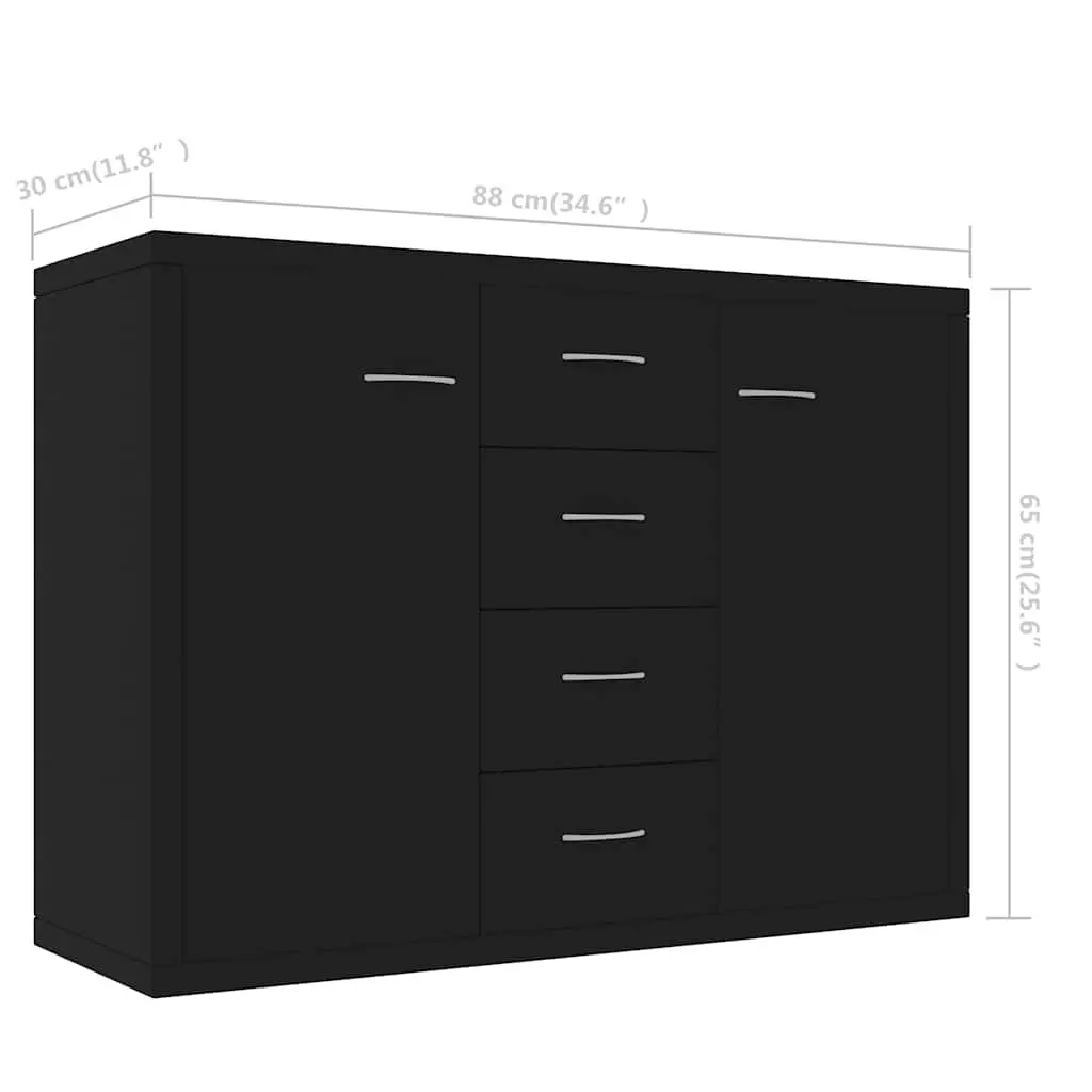 Black 4-Drawer Engineered Wood Sideboard