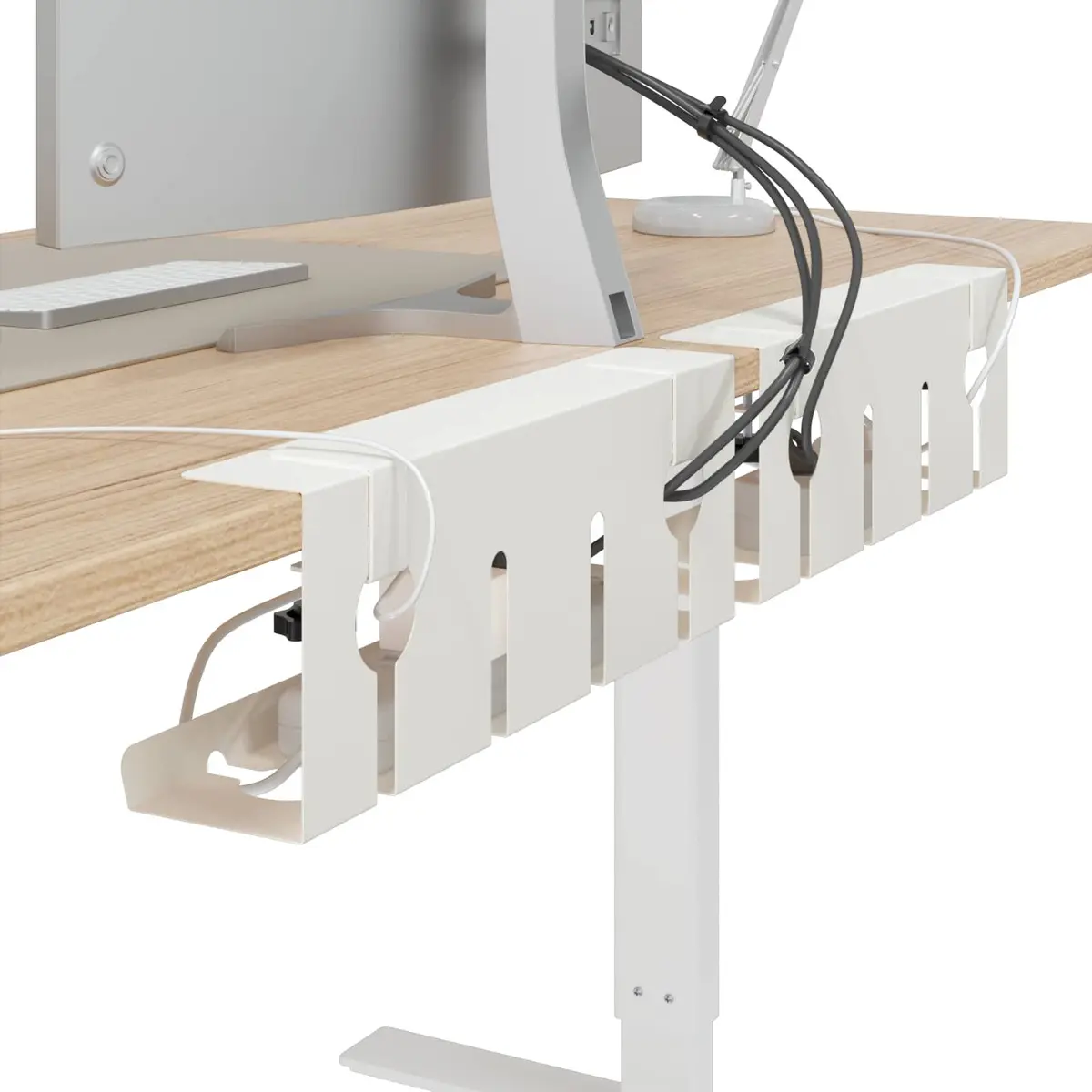 Under Desk Cable Management Tray 2 Piece White Organiser