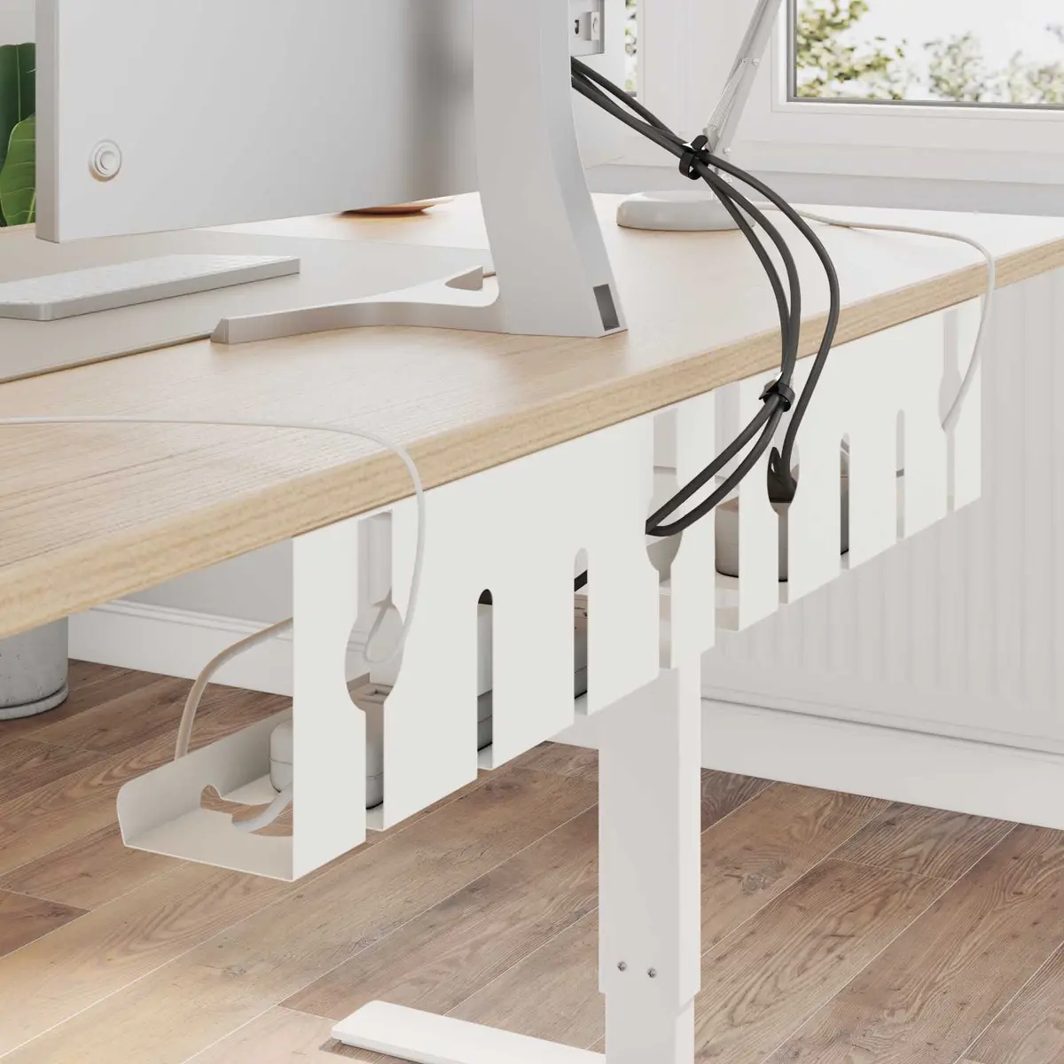 Under Desk Cable Management Tray 2 Piece White Organiser