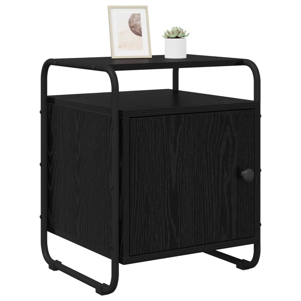 Bedside Cabinet Black Modern Storage Table Engineered Wood Bedroom Furniture