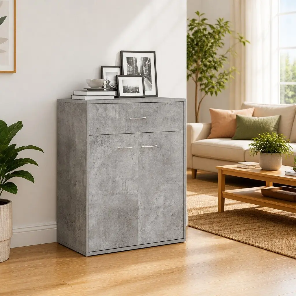 Grey Sideboard Storage Cabinet 60x30x75 cm with 2 Doors Drawer Minimalist Design