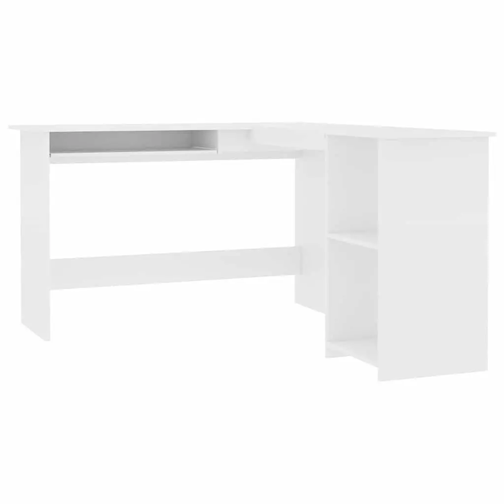 L-Shaped Corner Desk White Modern Office Workstation with Keyboard Tray and