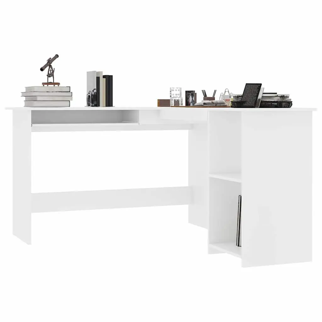 L-Shaped Corner Desk White Modern Office Workstation with Keyboard Tray and