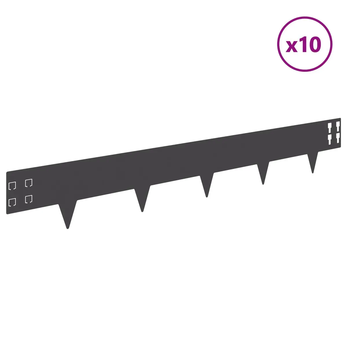 Garden Border Edge 100x15cm Steel Black Sharp Points 10 Piece