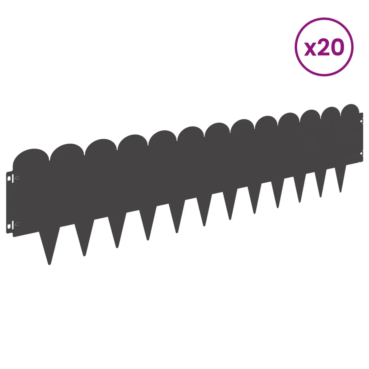 Steel Lawn Edging Garden Use 103x25cm Black Sharp Round Top 20 Piece