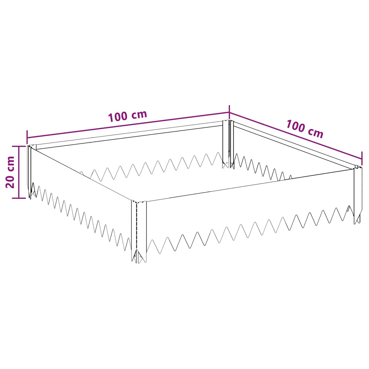 Garden Lawn Edging Border 100x100x20cm Steel Strip Landscape Barrier Black