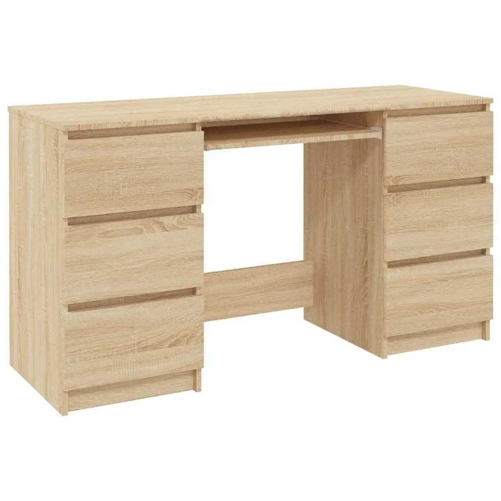 Writing Desk with 6 Drawers Brown Engineered Wood Office Workstation Study Table