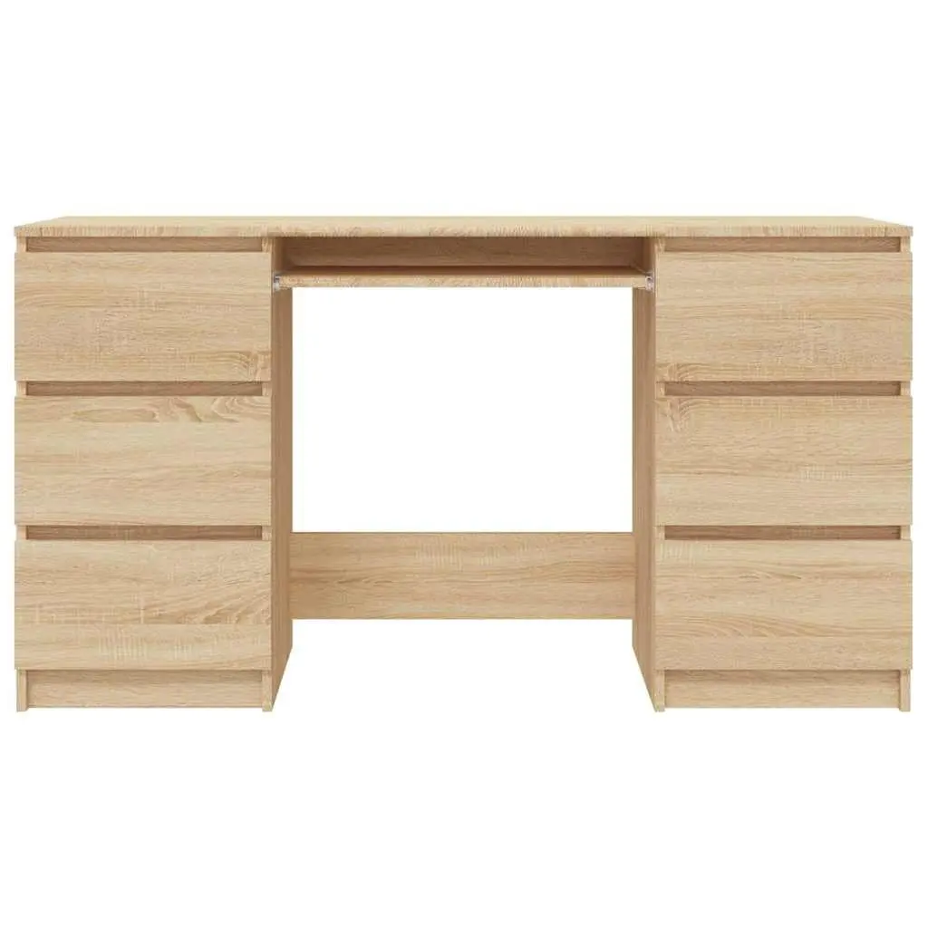 Writing Desk with 6 Drawers Brown Engineered Wood Office Workstation Study Table