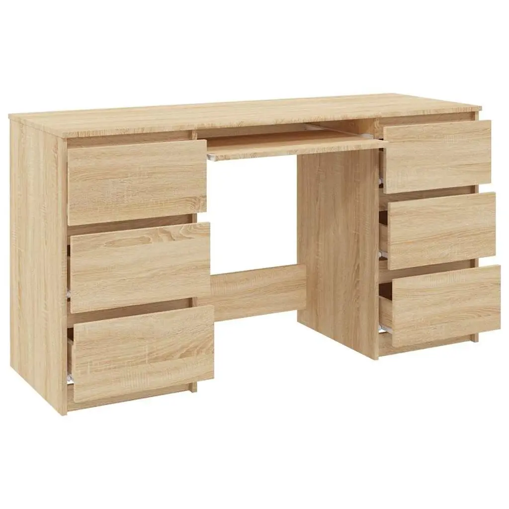 Writing Desk with 6 Drawers Brown Engineered Wood Office Workstation Study Table