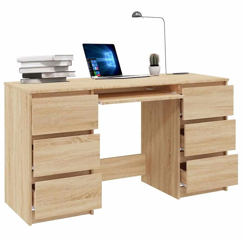 Writing Desk with 6 Drawers Brown Engineered Wood Office Workstation Study Table