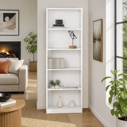 5-Tier White Book Cabinet: 60W x 24D x 175H cm