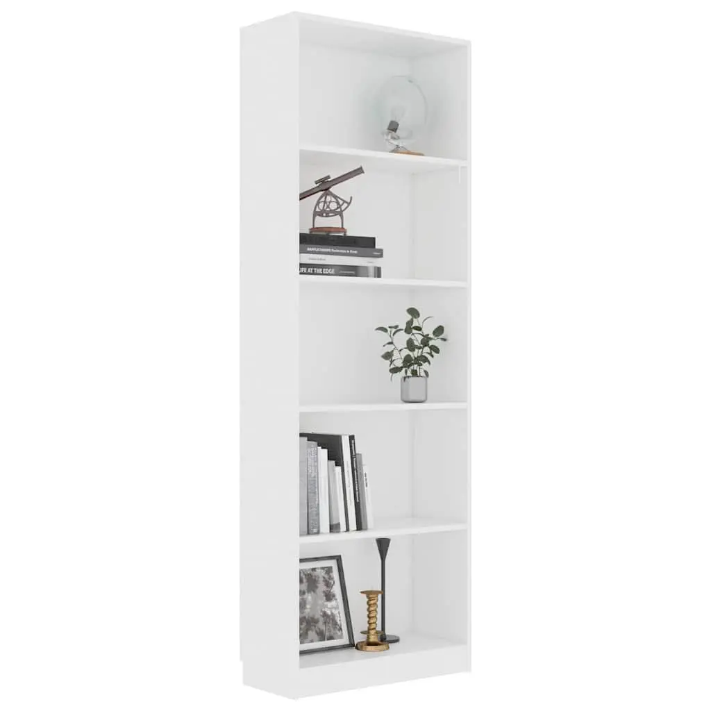 5-Tier Book Cabinet for Home White Engineered Wood Shelving Unit