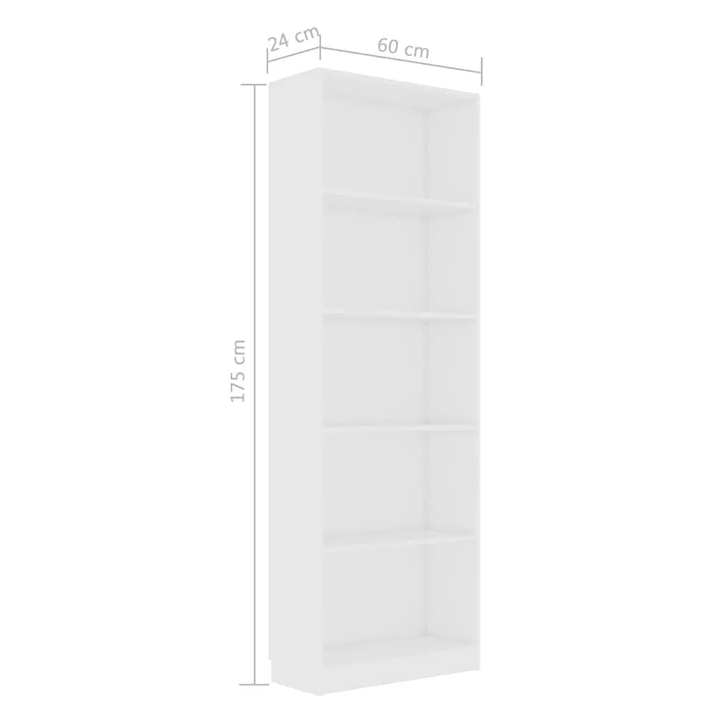 5-Tier Book Cabinet for Home White Engineered Wood Shelving Unit