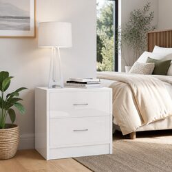Specifications of 2-Drawer High Gloss White Nightstand