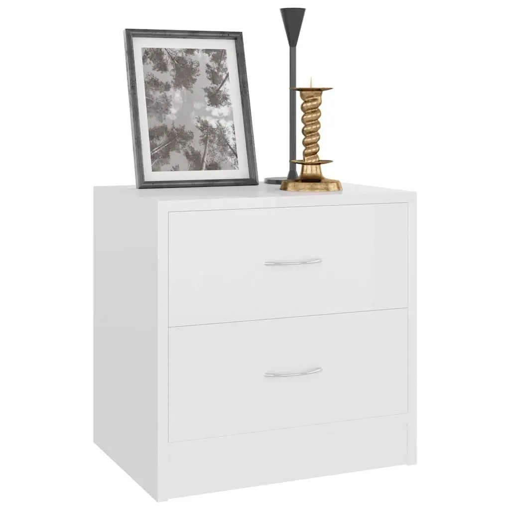 Bedside Cabinet White High Gloss 2 Drawer Nightstand Storage Chest Bedroom 40x30x40 cm