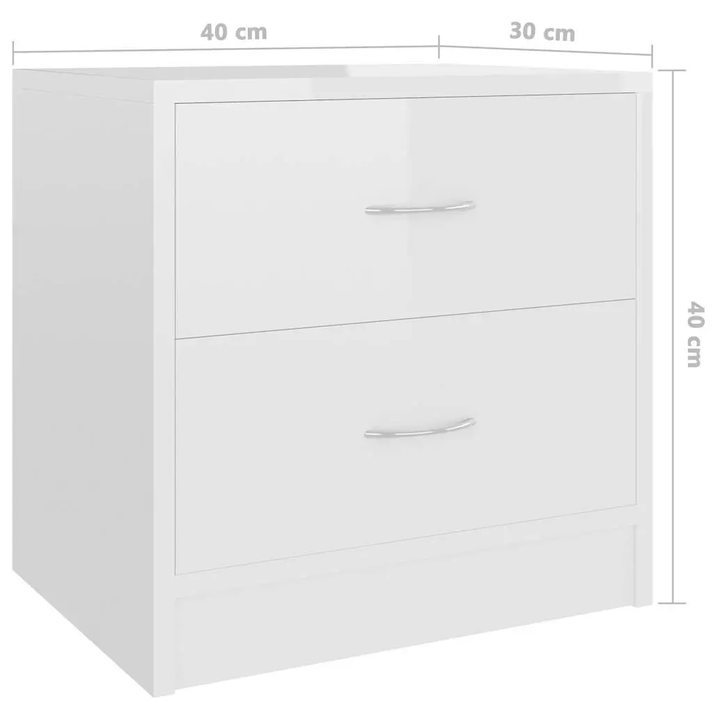 Bedside Cabinet White High Gloss 2 Drawer Nightstand Storage Chest Bedroom 40x30x40 cm