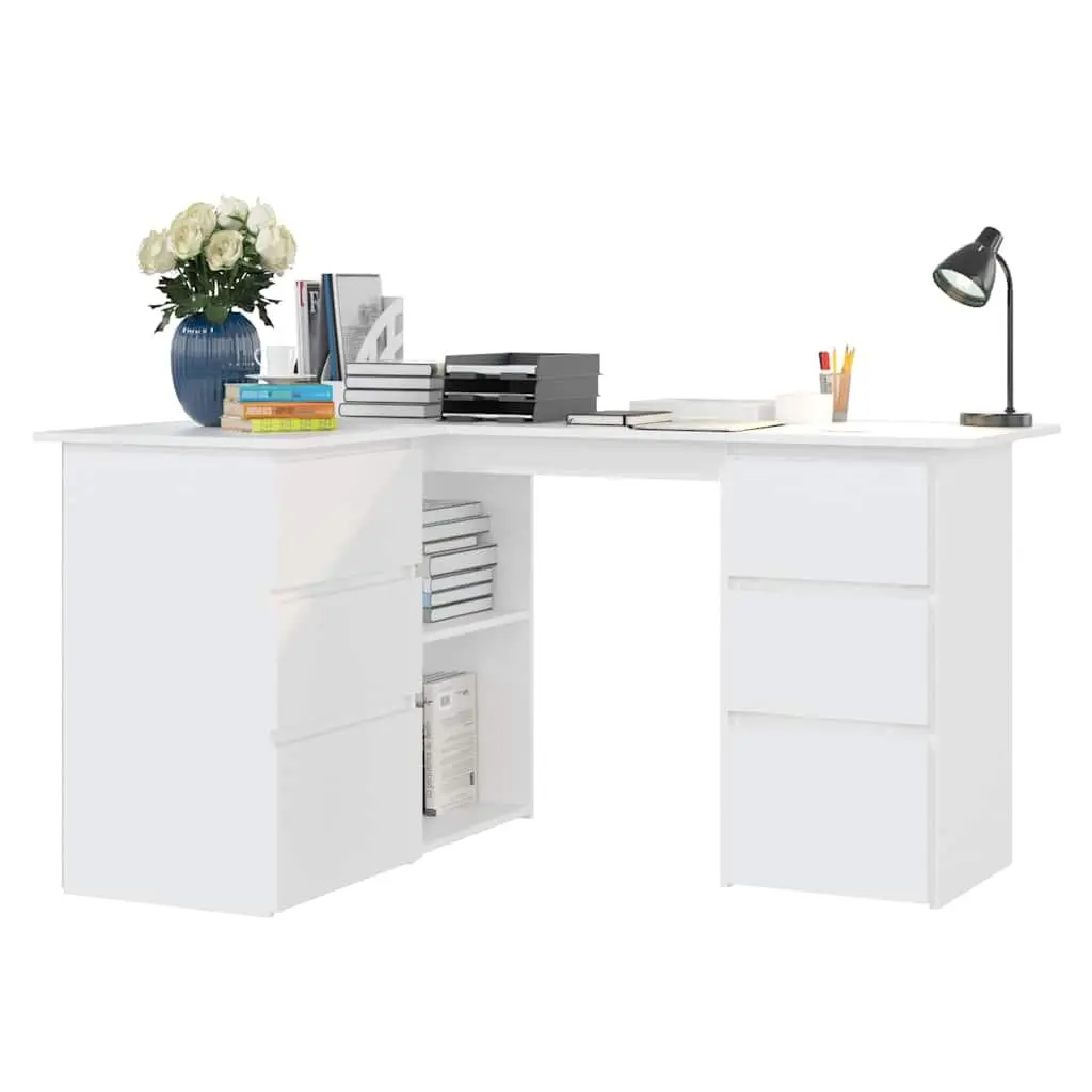 White Corner Desk with Storage Drawers
