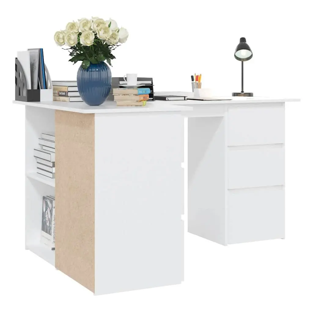 White Corner Desk with Storage Drawers