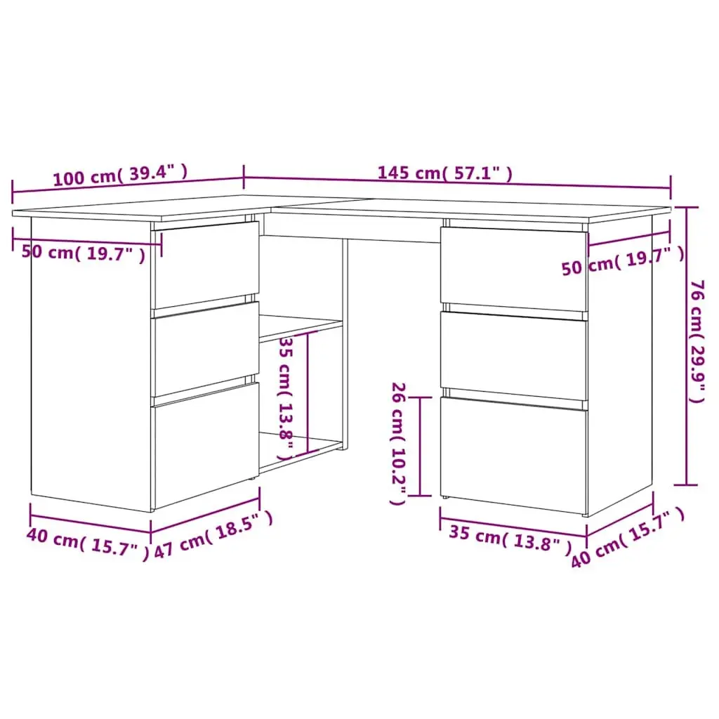 White Corner Desk with Storage Drawers