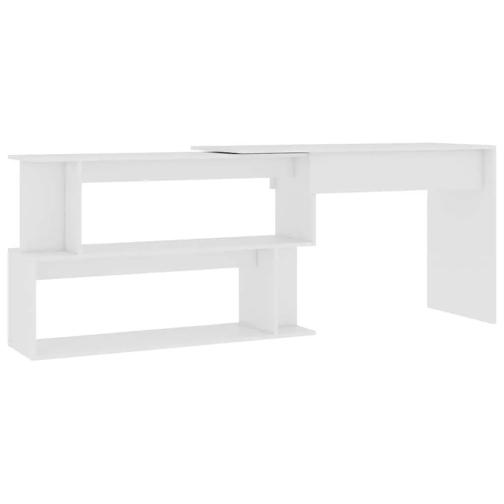 Corner Desk White Rotating Workstation Engineered Wood Office Study Table