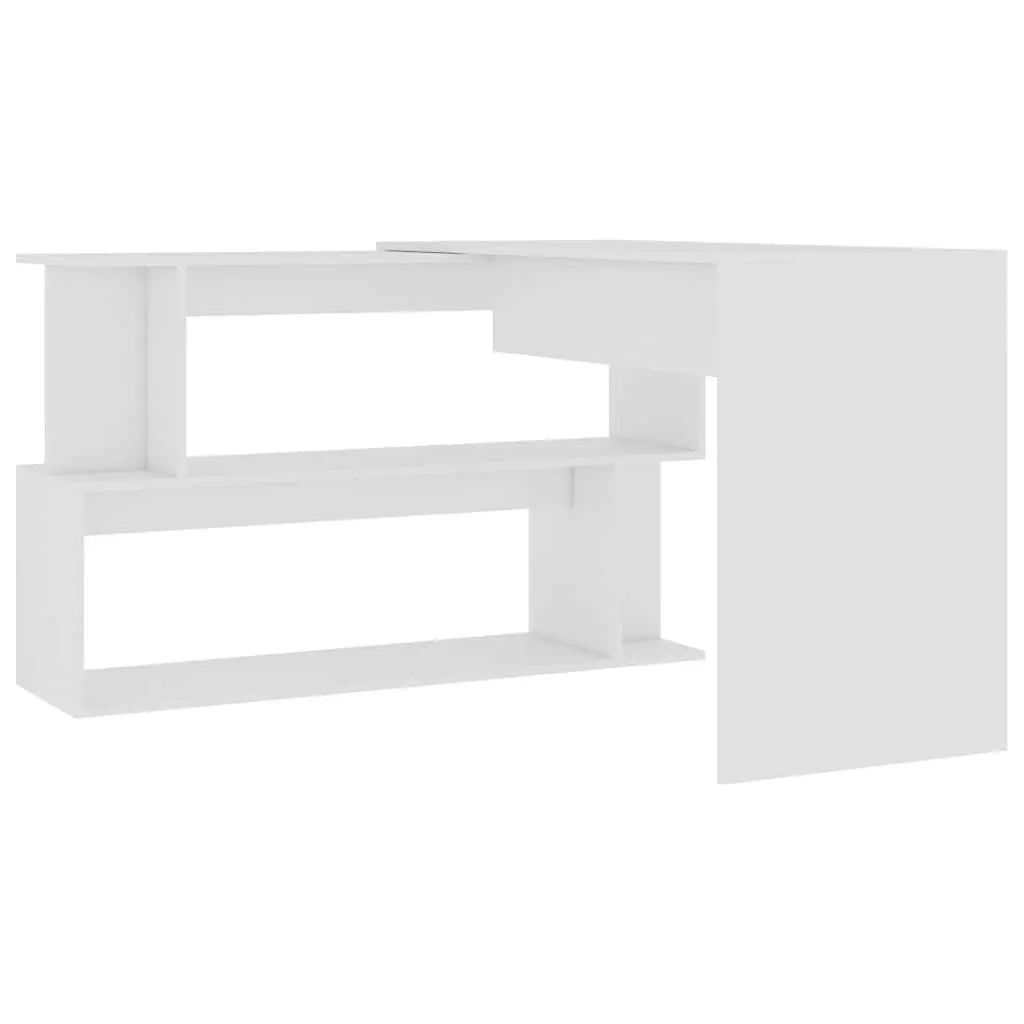Corner Desk White Rotating Workstation Engineered Wood Office Study Table