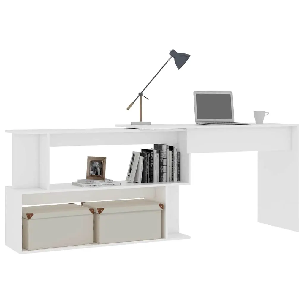 Corner Desk White Rotating Workstation Engineered Wood Office Study Table