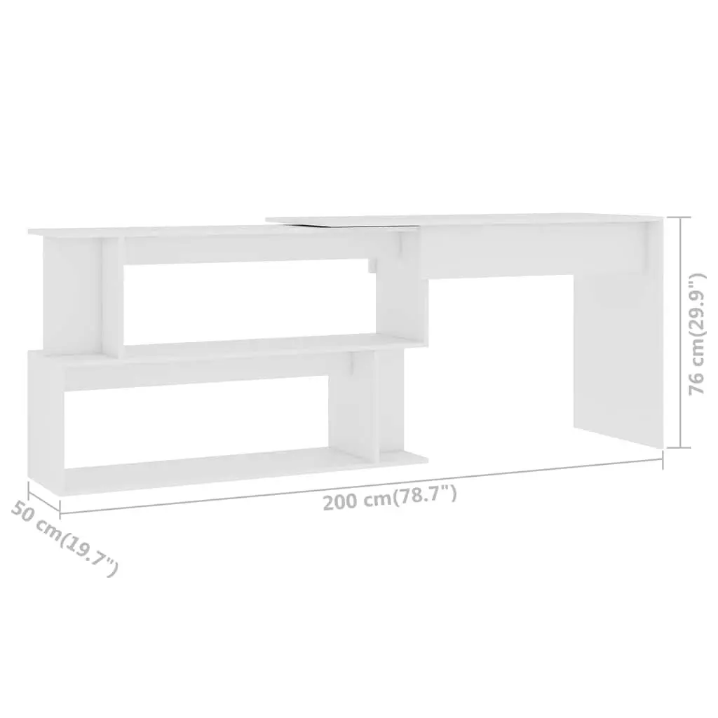 Corner Desk White Rotating Workstation Engineered Wood Office Study Table