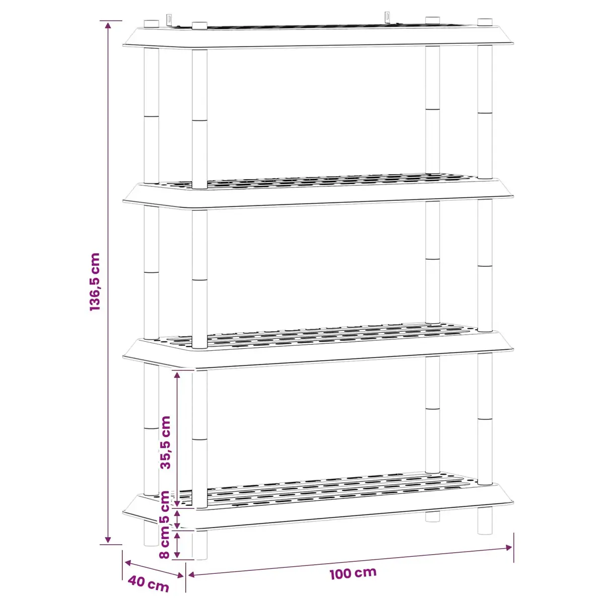 4-Tier Shelving Unit Indoor Outdoor 100 x 40 x 136.5 cm Storage Rack
