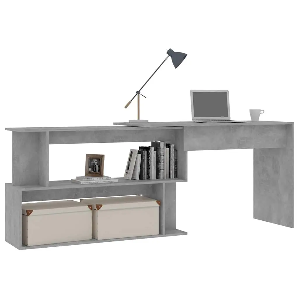 Grey Engineered Wood Rotatable Corner Desk