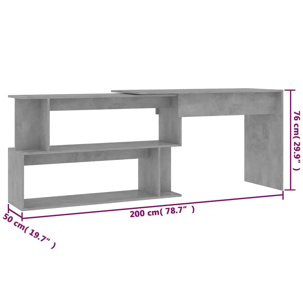Grey Engineered Wood Rotatable Corner Desk