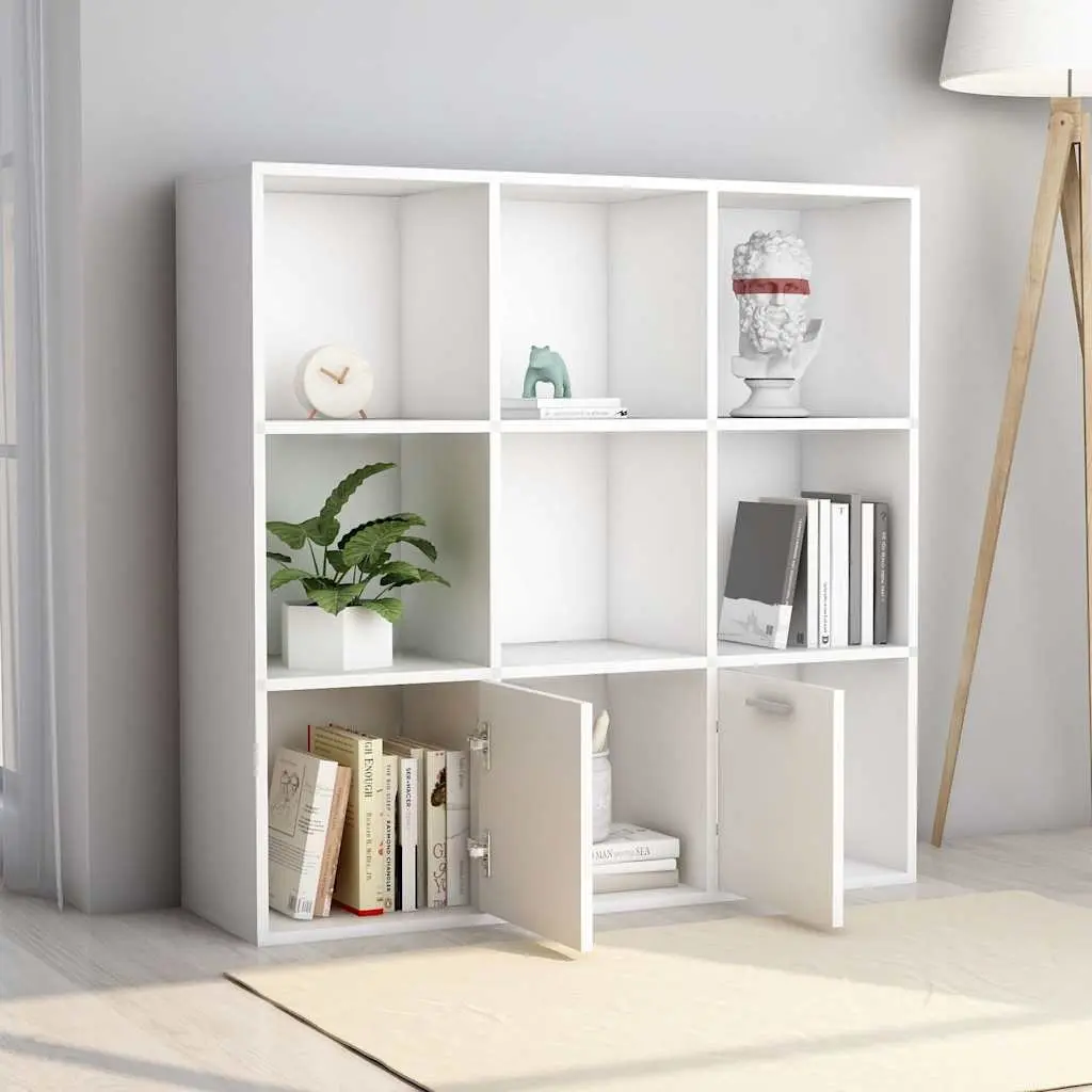 White Book Cabinet 98x30x98 cm with Storage Cubes
