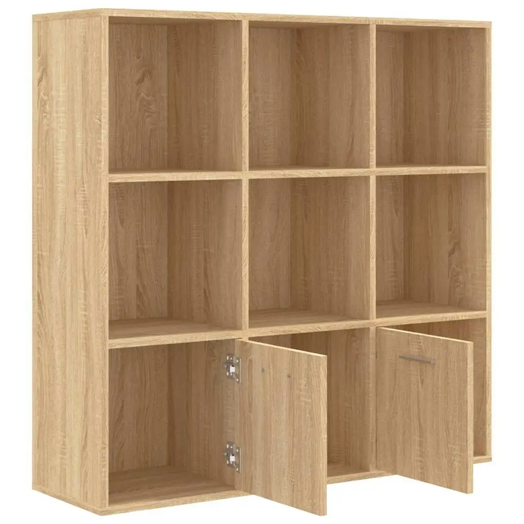 Book Cabinet with 7 Cubes 2 Doors Brown Storage Shelving Unit Engineered Wood