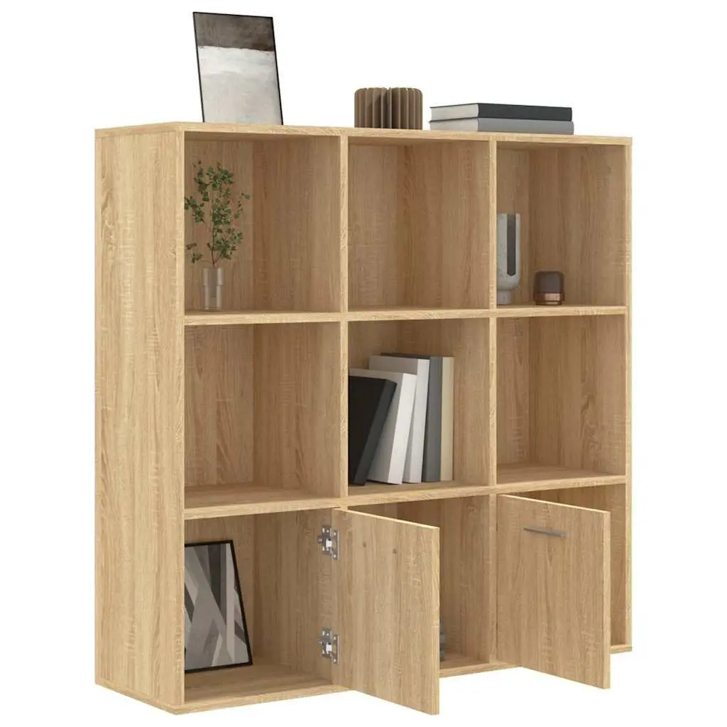 Book Cabinet with 7 Cubes 2 Doors Brown Storage Shelving Unit Engineered Wood