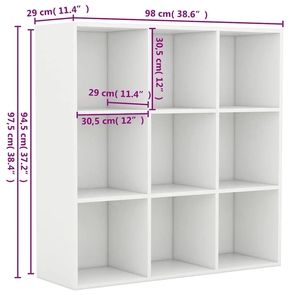 Book Cabinet for Home 9 Compartments White Storage Shelving Unit