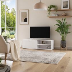 White Engineered Wood TV Cabinet with Spacious Dimensions